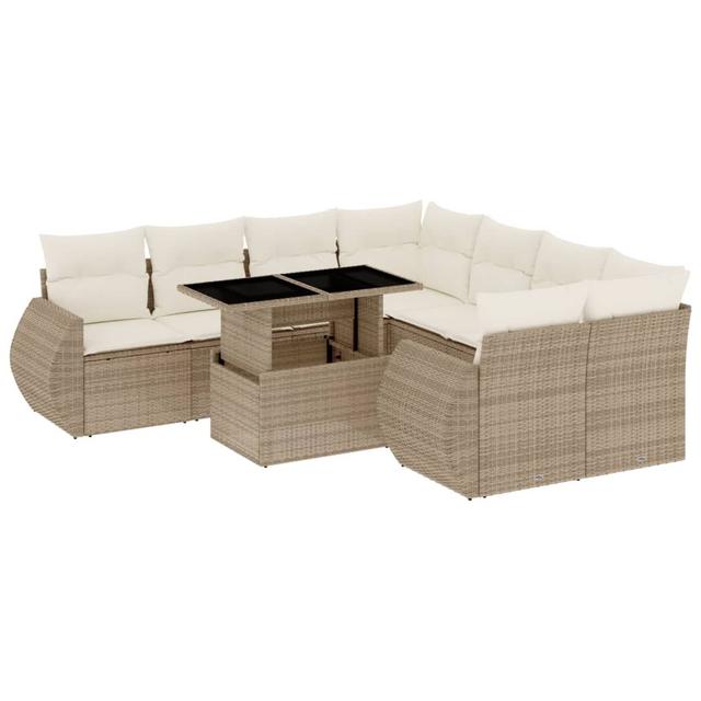 Vidaxl 9-Tlg. Garten-Sofagarnitur Mit Kissen Schwarz Polyrattan ModernMoments Farbe des Kissens: Creme, Rahmenfarbe: Beige on Productcaster.