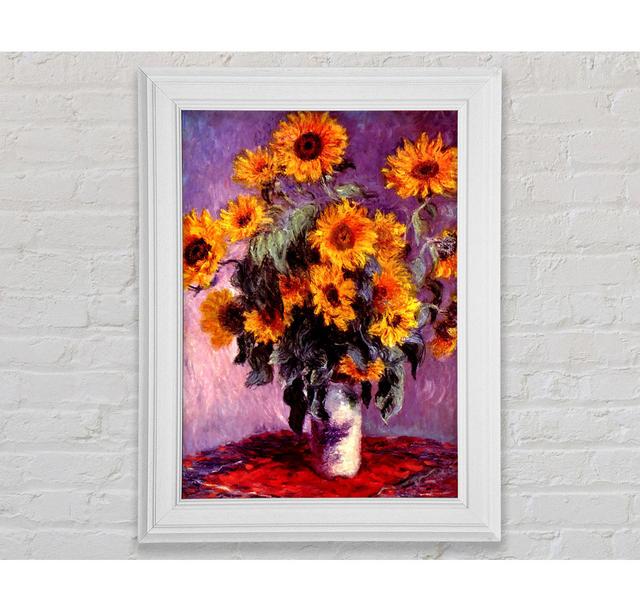 Monet Still Life Sunflowers Framed Print - Picture Frame Graphic Art on Canvas Ophelia & Co. Format: White Framed Paper, Size: 59.7cm H x 42cm W x 8cm on Productcaster.