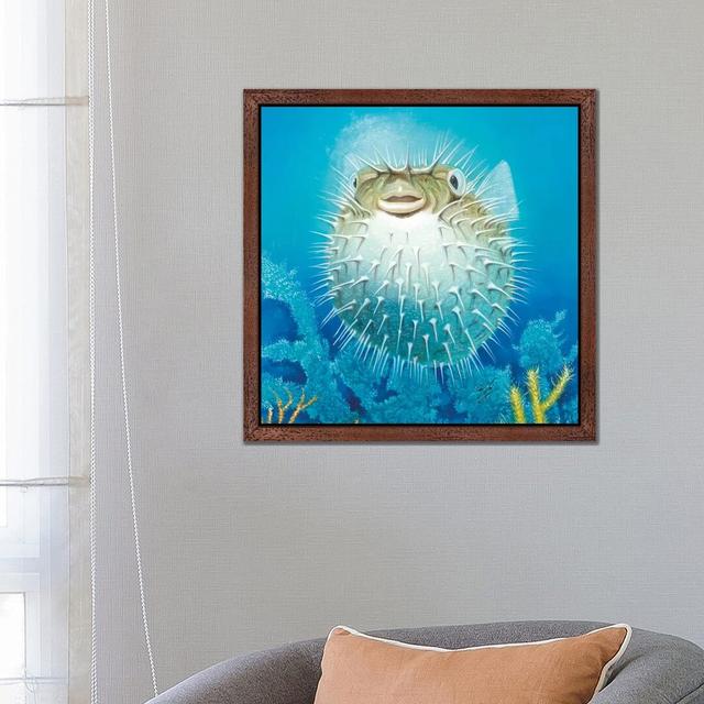 Puffer Fish by Durwood Coffey - Painting on Canvas East Urban Home Size: 93.98cm H x 93.98cm W x 3.81cm D, Frame Option: Brown Framed on Productcaster.