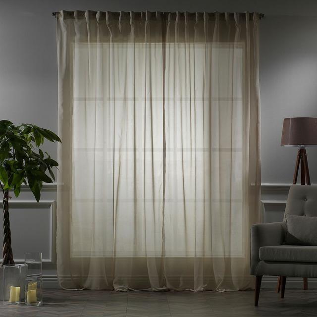 Extra Long & Extra Wide Chiffon Faux Silk Crep Curtain Panels (Set of 2) Lilijan Home & Curtain Colour: Beige, Panel Size: 140 W x 500 D cm on Productcaster.