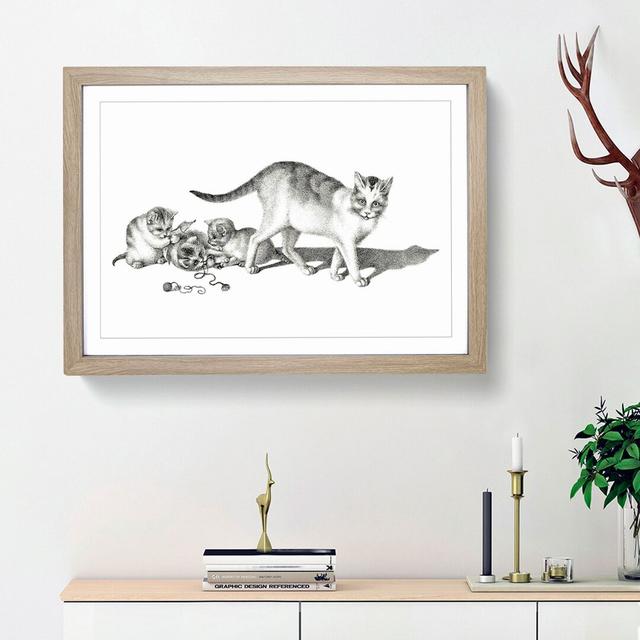 Cat with Playful Kittens by Gottfried Mind - Picture Frame Graphic Art Print East Urban Home Frame Option: Oak Framed, Size: 27cm H x 36cm W x 2cm D on Productcaster.