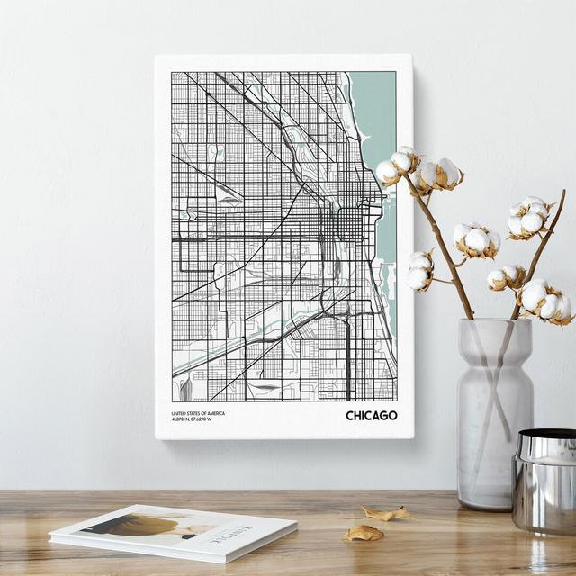 Map Chicago USA - Wrapped Canvas Print East Urban Home Size: 76cm H x 50cm W x 3cm D on Productcaster.