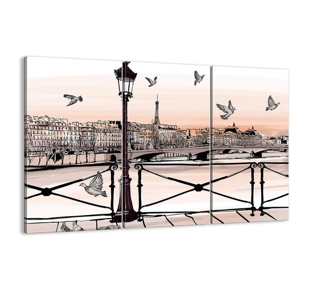 Over the Roofs of Paris - 3 Piece Unframed Graphic Art Print Set on Canvas Brayden Studio Size: 110cm H x 165cm W x 1.8cm D on Productcaster.