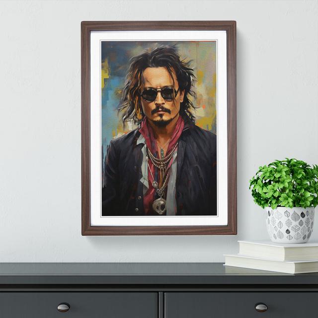 XYZ-FRM-V1223-3905 Johnny Depp Hard Edge - Single Picture Frame Print on Wood Big Box Art Size: 34cm H x 25cm W x 2cm D, Frame Colour: Walnut on Productcaster.