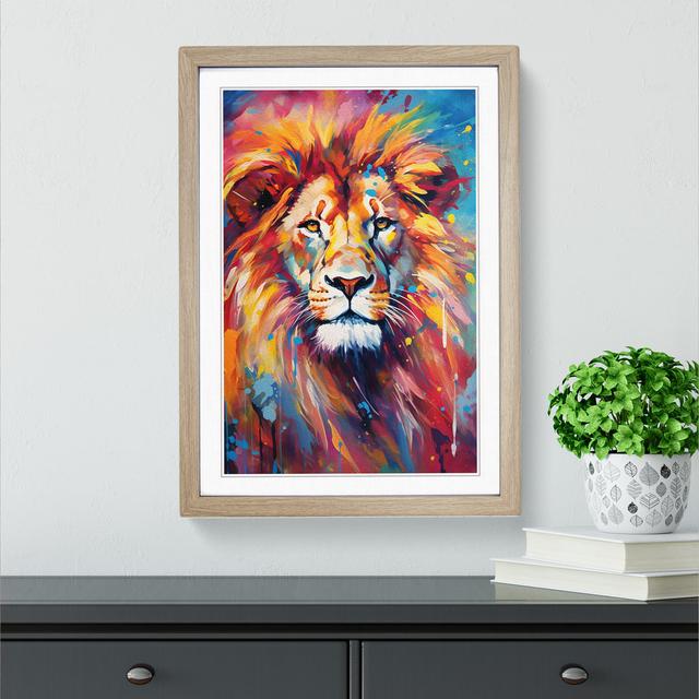 Lion Abstract - Single Picture Frame Print on Wood Latitude Vive Size: 46cm H x 34cm W x 2cm D, Frame Colour: Oak on Productcaster.