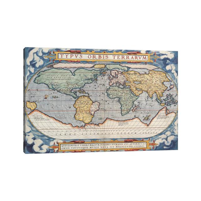 Antique Map Of The World, 1570 - Wrapped Canvas Print Borough Wharf Size: 30.48cm H x 45.72cm W x 1.905cm D on Productcaster.