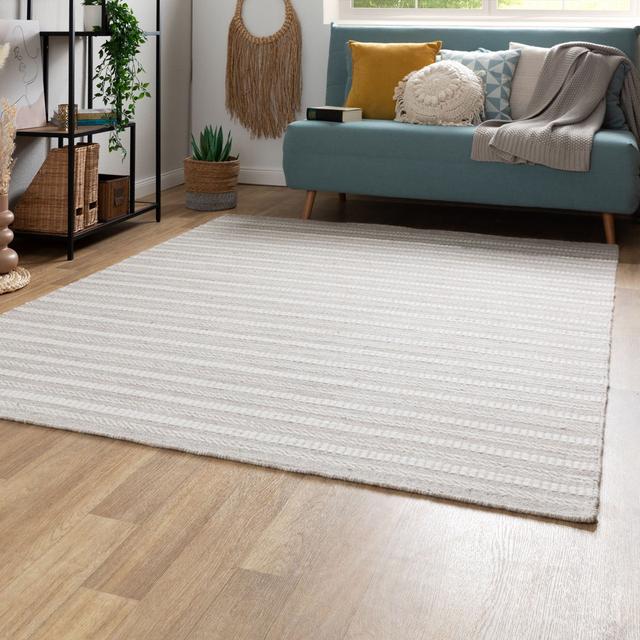 Handwoven rug with narrow stripes Brambly Cottage Colour: Grey/Brown/Blue, Rug Size: Square 200cm on Productcaster.