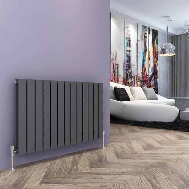 Tanya Horizontal Flat Panel Radiator Belfry Heating Size: 60cm H x 98.8cm W x 6.1cm D, Radiator Colour: Anthracite on Productcaster.