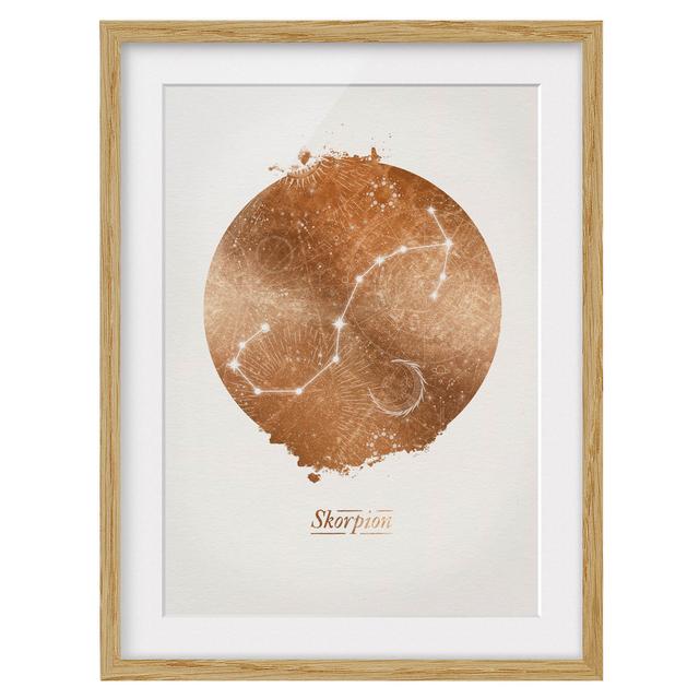 Picture With Frame - Star Sign Scorpio Gold - Portrait 4:3 Maturi Size: 70cm H x 50cm W x 2cm D, Frame Option: Brown Framed on Productcaster.