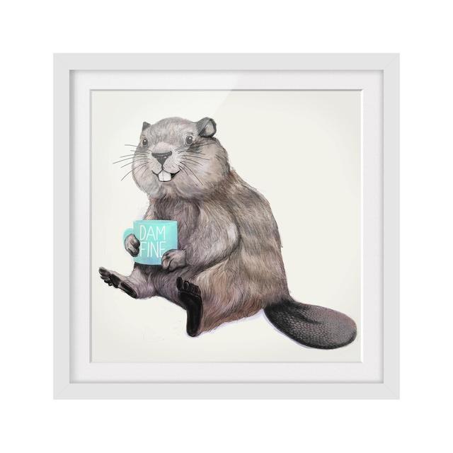 Illustration Beaver with Coffee Cup - Picture Frame Graphic Art Harriet Bee Size: 70cm H x 70cm W x 2cm D, Matte Colour: White, Format: White on Productcaster.