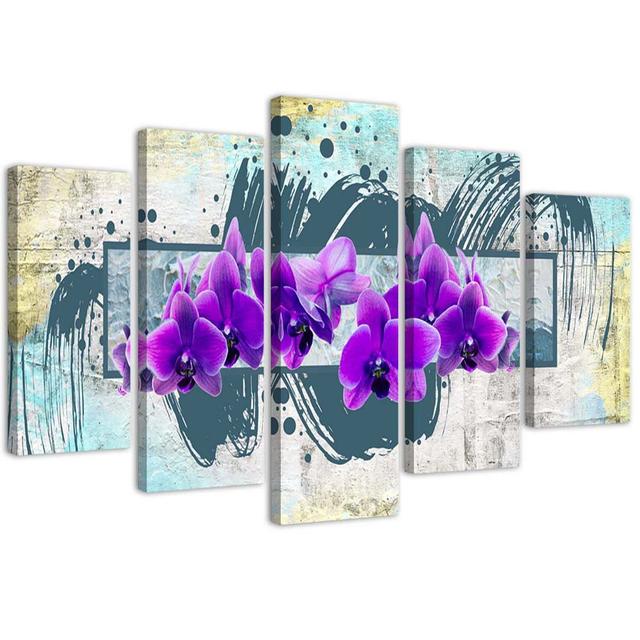 Orchid - 5 Piece No Frame Print on Canvas Brayden Studio Size: 100cm H x 200cm W on Productcaster.