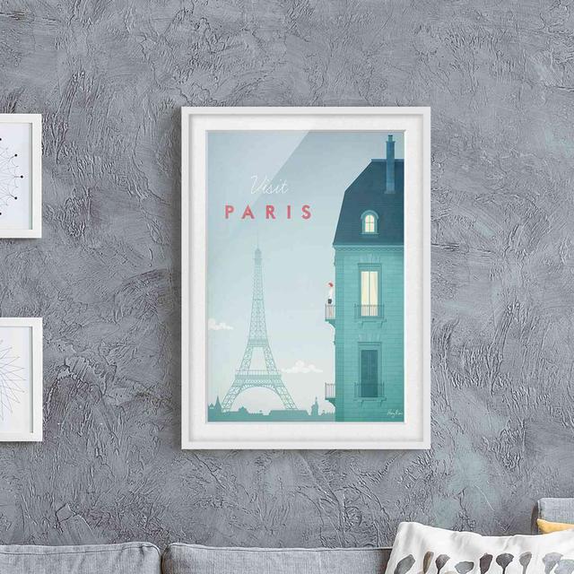 Picture With Frame - Travel Poster - Paris - Portrait 4:3 - B Happy Larry Frame Option: White Framed, Size: 70cm H x 50cm W x 2cm D on Productcaster.