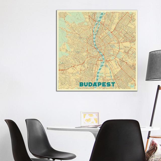 Budapest Retro Urban Blueprint Map by Hubert Roguski - Wrapped Canvas Print Borough Wharf Size: 93.9cm H x 93.9cm W x 3.8cm D on Productcaster.