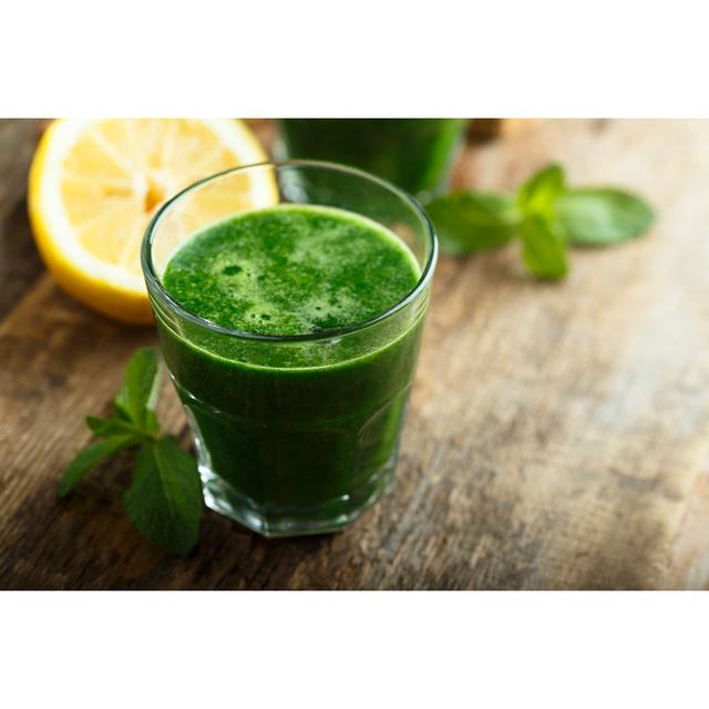 Healthy Freshly Made Green Smoothie - Wrapped Canvas Photograph Ebern Designs Size: 30cm H x 46cm W x 3.8cm D on Productcaster.