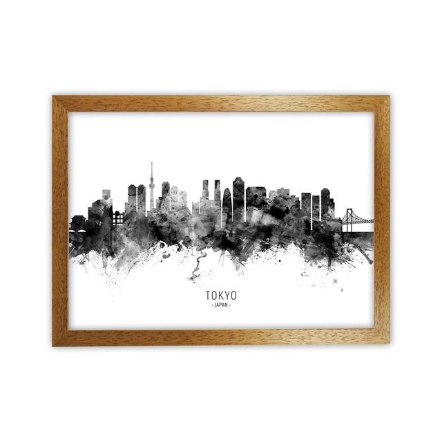 Tokyo Japan Skyline Black White City Name by Michael Tompsett - Print Latitude Run Format: Brown Framed, Size: 34cm H x 46cm W x 3cm D on Productcaster.