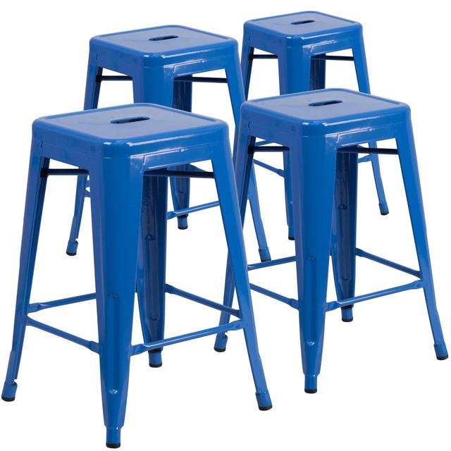 Commercial Grade Backless Metal Indoor-Outdoor Stool with Square Seat (Set of 4) Blue Elephant Colour: Blue, Seat Height: Counter Stool (24" Seat Heig on Productcaster.