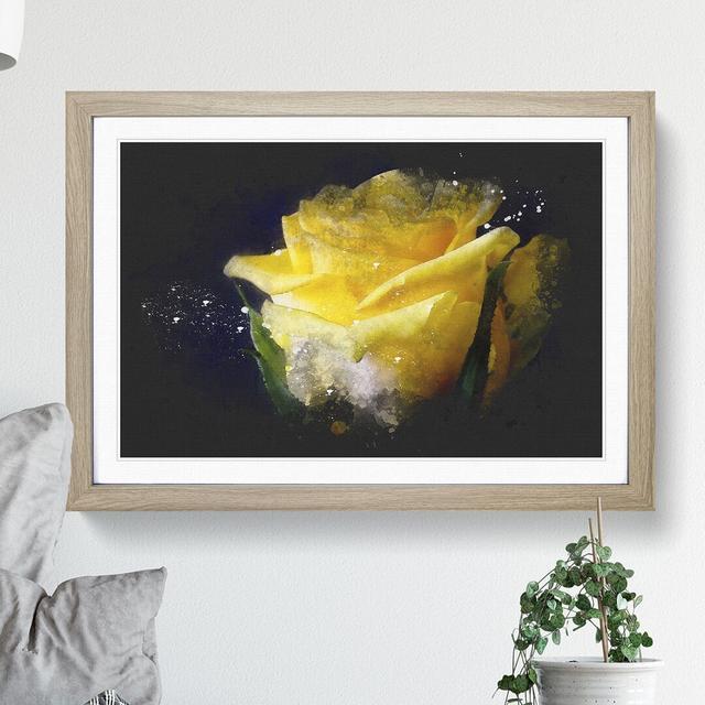 Yellow Rose Flower Vol.1 Paint Splash - Picture Frame Graphic Art East Urban Home Size: 27cm H x 36cm W x 2cm D, Frame Option: Oak on Productcaster.