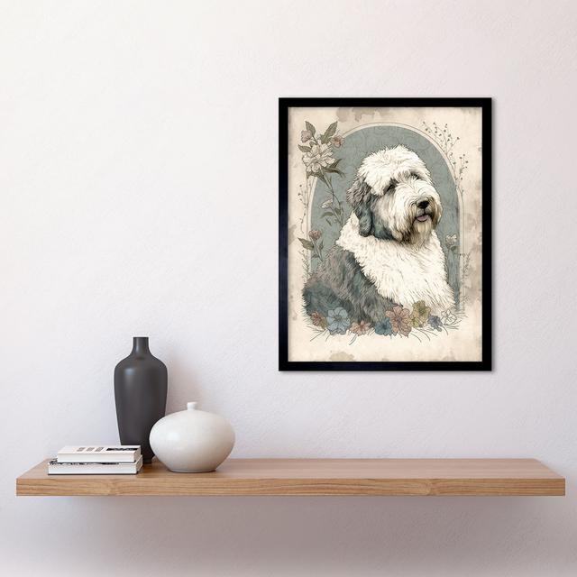 English Sheepdog With Flower Blooms Boho Portrait Watercolour - Single Picture Frame Print Marlow Home Co. on Productcaster.