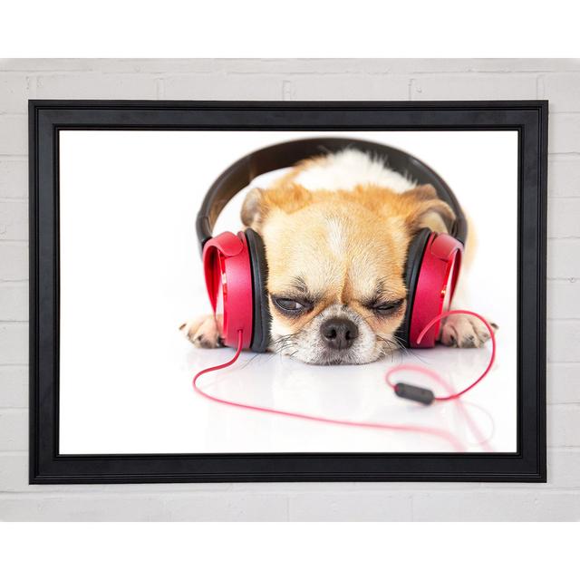 Dog Listening To Music Relaxing - Print Brayden Studio Size: 42cm H x 59.7cm W x 1.5cm D, Format: Matte Black Framed Paper on Productcaster.