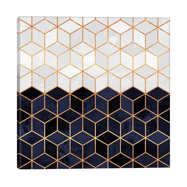 White and Navy Cubes by Elisabeth Fredriksson - Wrapped Canvas Graphic Art Print Fairmont Park on Productcaster.