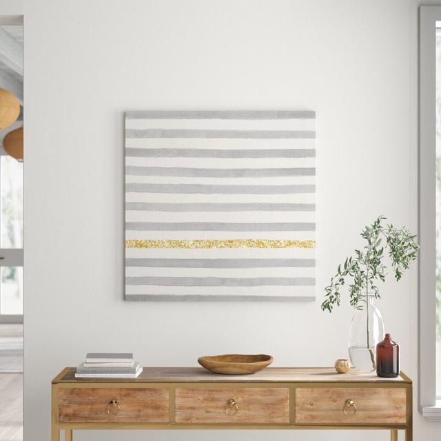 Gold Line Stripes - Wrapped Canvas Print East Urban Home Size: 91.4 cm H x 91.4 cm W x 3.8 cm D on Productcaster.