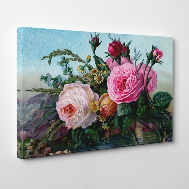 Vintage Floral Pink Roses Painting Print on Canvas ClassicLiving Size: 50cm H x 76cm W on Productcaster.