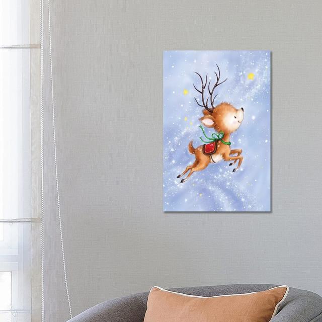 Flying Rudolph by MAKIKO - Wrapped Canvas Graphic Art The Seasonal Aisle Size: 66cm H x 45.7cm W x 3.81cm D on Productcaster.