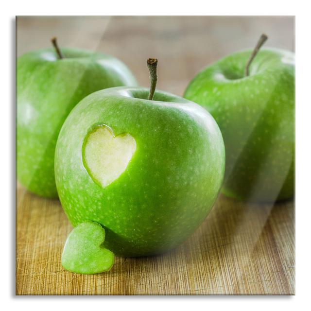 Heart on an Apple - Unframed Photograph on Glass Brayden Studio Colour: Green/Brown, Size: 80cm H x 80cm W x 0.4cm D on Productcaster.