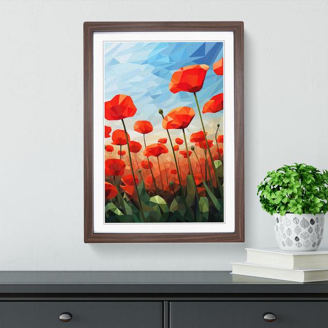 XYZ-FRM-V1223-5283 Poppy Field Cubism - Single Picture Frame Print on Wood Big Box Art Frame Colour: Walnut, Size: 46cm H x 34cm W x 2cm D on Productcaster.