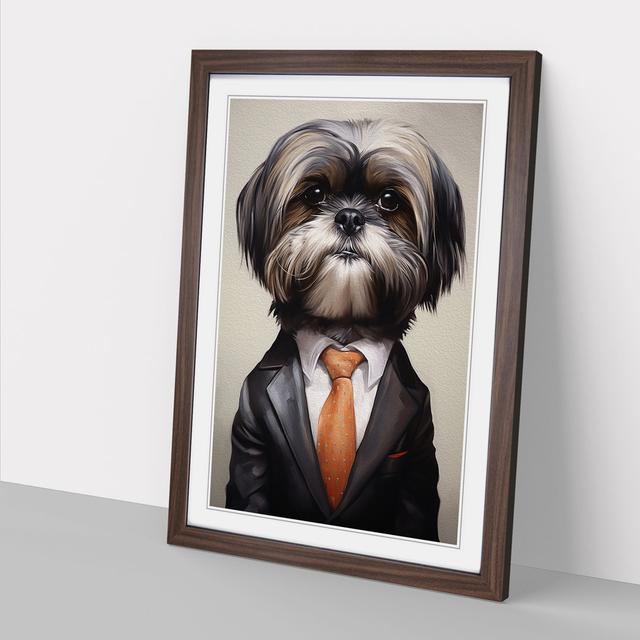 Shih Tzu in a Suit Painting No.4 Happy Larry Frame Colour: Walnut, Size: 64cm H x 46cm W x 2cm D on Productcaster.