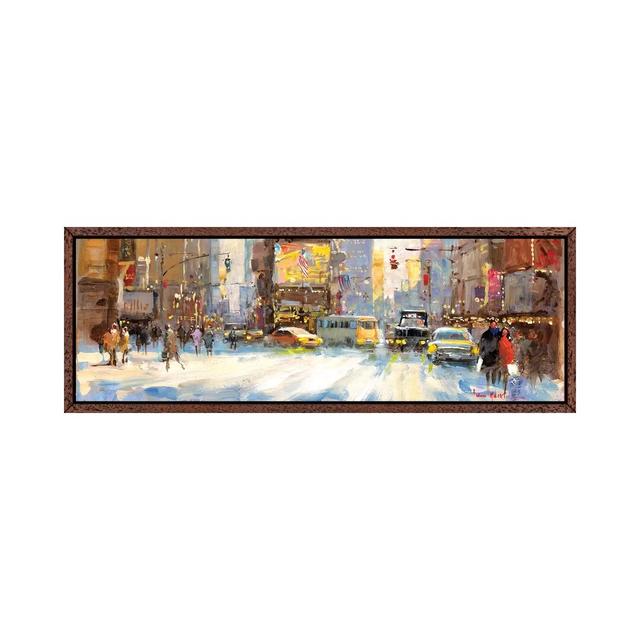 Times Square I by John Haskins - Panoramic Painting on Canvas 17 Stories Format: Classic Brown Wood Framed, Size: 40.64cm H x 121.92cm W x 3.81cm D on Productcaster.