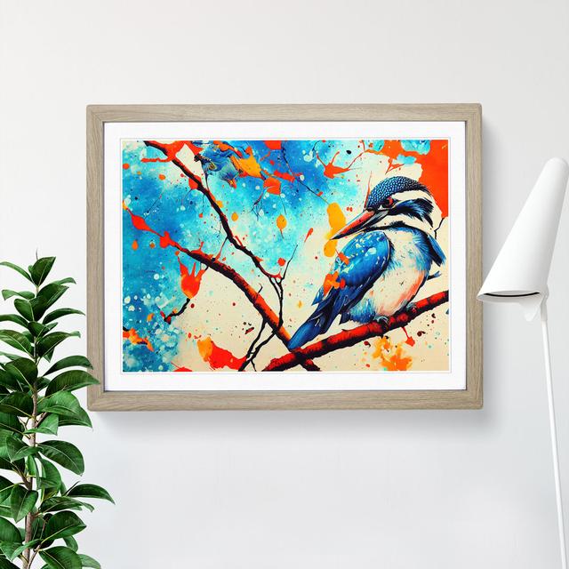 Kingfisher Bird Splashed Vol.5 Abstract - Picture Frame Graphic Art Marlow Home Co. Size: 25cm H x 34cm W x 2cm D, Frame Colour: Oak on Productcaster.