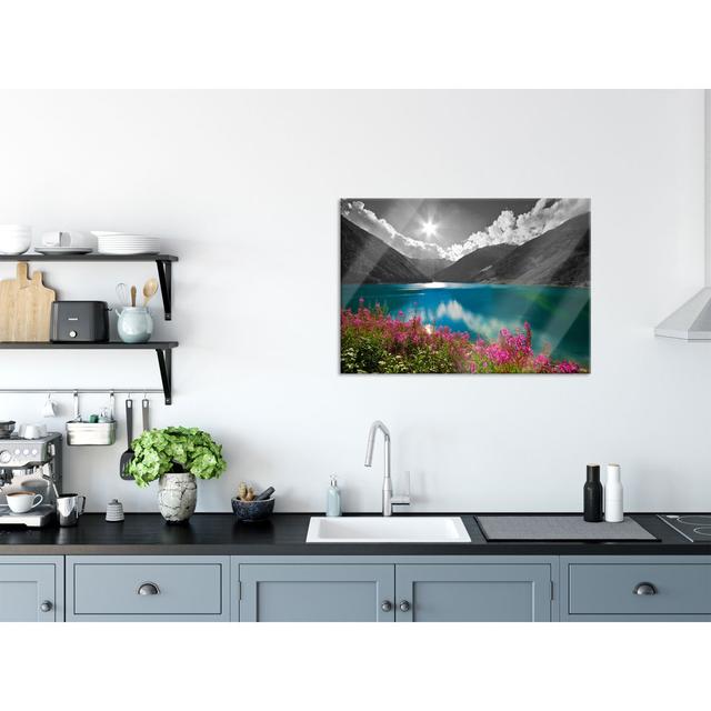 Flower Meadow Lake - No Frame Print on Glass Union Rustic Size: 60cm H x 80cm W x 0.4cm D on Productcaster.