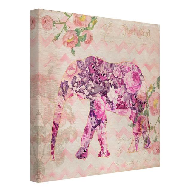 Pink Elephant Flowers - Wrapped Canvas Graphic Art Latitude Vive Size: 70cm H x 70cm W, Format: 260g/m² canvas on Productcaster.