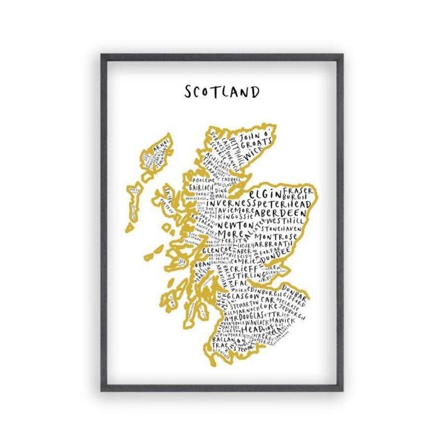 Scotland Typography Map Graphic Art East Urban Home Format: Black Oak Frame, Size: 61 cm H x 43 cm W on Productcaster.