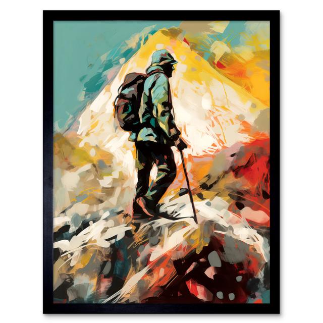 Monongah Hiker Reaching Mountain Peak Modern Oil Painting - Single Picture Frame Print Marlow Home Co. on Productcaster.