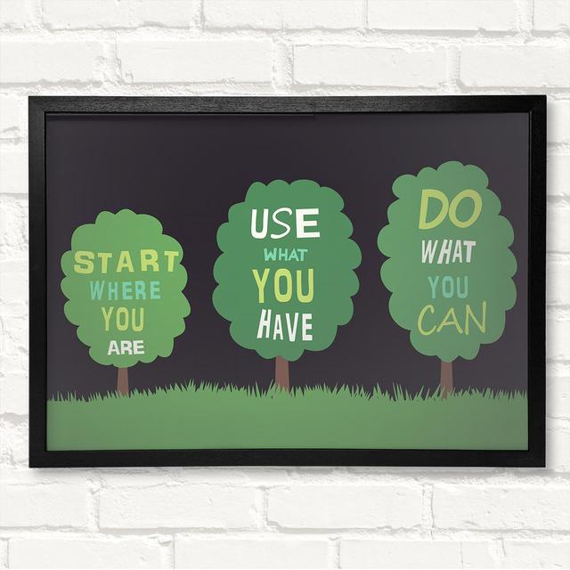 Start Where You Are Gerahmter Druck Happy Larry Format: Schwarz gerahmtes Holz, Größe: 42 cm H x 59,7 cm B x 3 cm T on Productcaster.