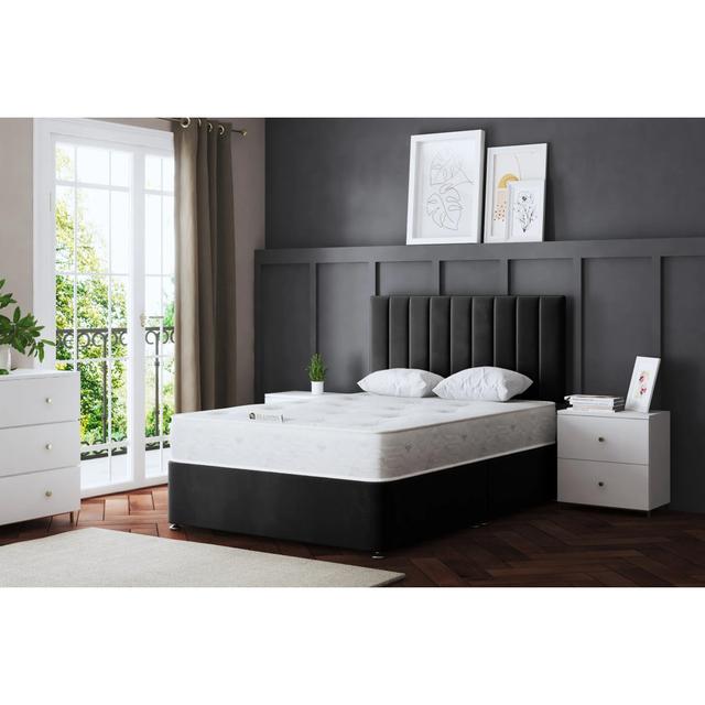 Amelia Upholstered Panel 4 Draw Divan Bed with Headboard Fairmont Park Size: Small Double (4'), Colour: Black on Productcaster.