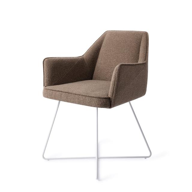 Dazja Polyester Upholstered Metal Armchair Ivy Bronx Upholstery Colour: Brown, Leg Colour: White on Productcaster.