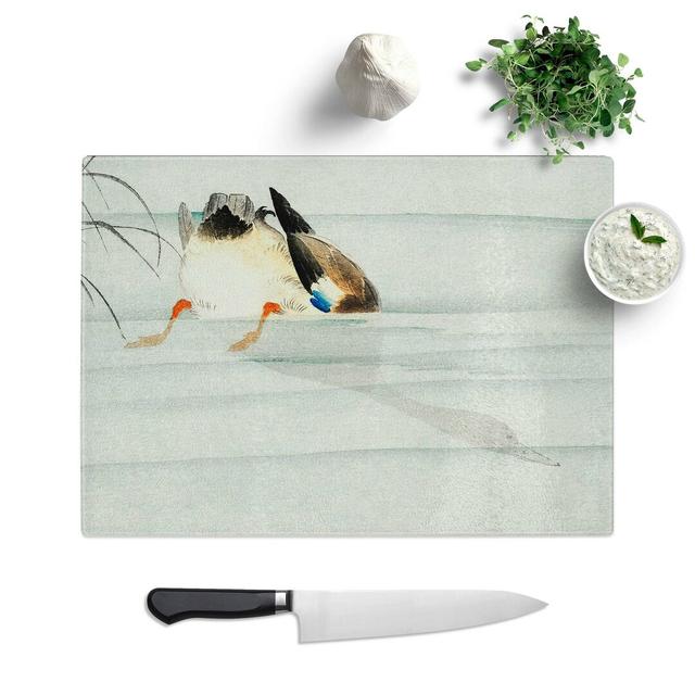 Glass Mallard Duck Under Water by Ohara Koson Chopping Board East Urban Home Size: 39 cm W x 28.5 cm L on Productcaster.