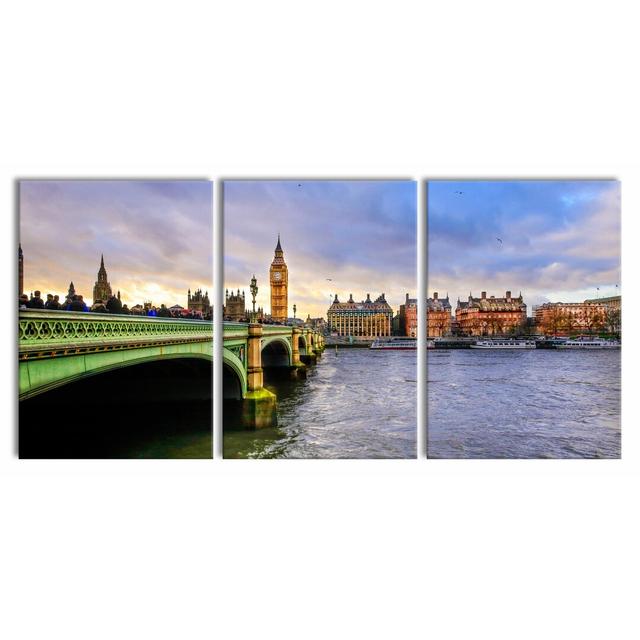 Big Ben on the Thames - 3 Piece Photograph Print Set on Canvas East Urban Home Size: 210 cm H x 100 cm W on Productcaster.