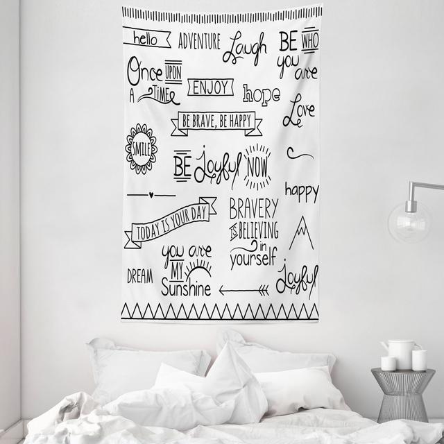 Tapestry, Various Happy Words Theme, White Black Abakuhaus Maße: 230 cm H x 140 cm B on Productcaster.