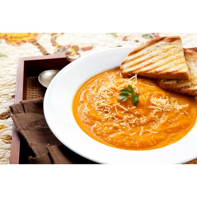 Pumpkin Soup with Parmesan - Wrapped Canvas Photograph Ebern Designs Size: 30cm H x 46cm W x 3.8cm D on Productcaster.