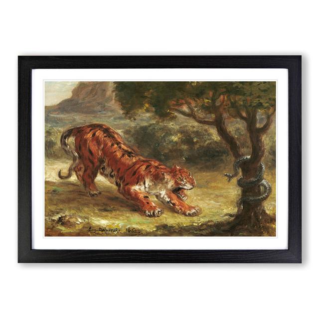 Tiger and Snake by Eugene Delacroix - Picture Frame Painting on MDF East Urban Home Size: 36cm H x 48cm W x 2cm D, Frame Option: Black on Productcaster.