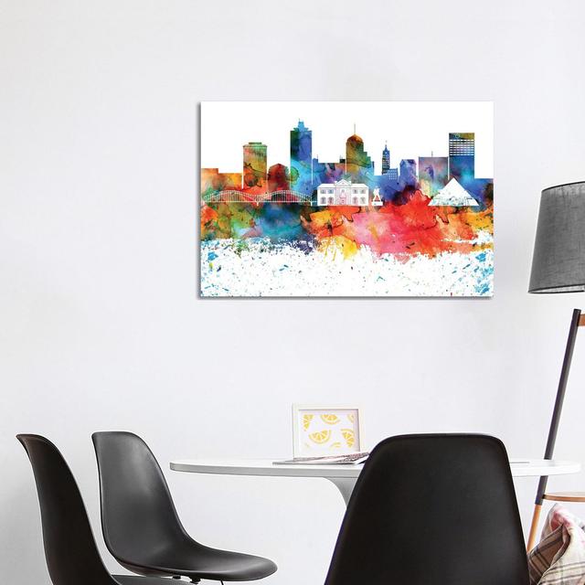 Memphis Colourful Watercolour Skyline by WallDecorAddict - Wrapped Canvas Painting Latitude Run Size: 66.04cm H x 101.6cm W x 3.81cm D on Productcaster.