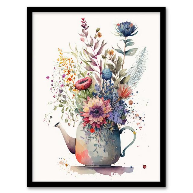 Quirky Wildflower Bouquet In Tea Pot Vase - Single Picture Frame Print Wee Blue Coo on Productcaster.