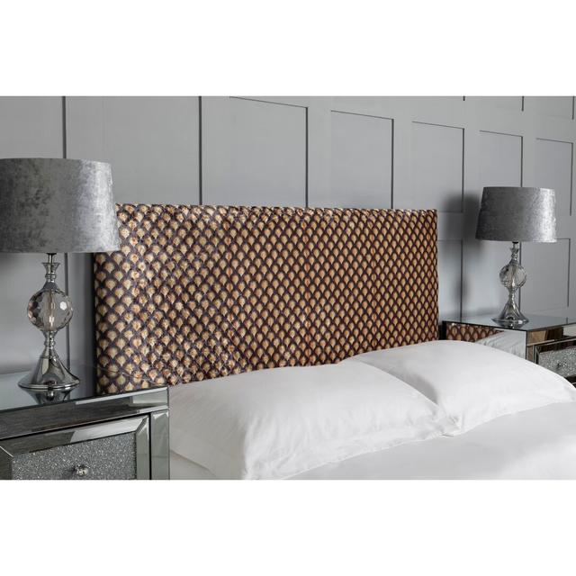 Zale Upholstered Headboard, Art Deco Marble Velvet Designer Fabric, Made In England Wade Logan Colour: Gray, Size: Super King (6') on Productcaster.