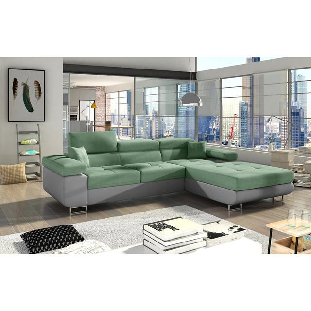 Ecksofa Marni mit Bettfunktion ModernMoments Ausrichtung: Rechts ausgerichtet, Polsterfarbe: Grün/Grau on Productcaster.