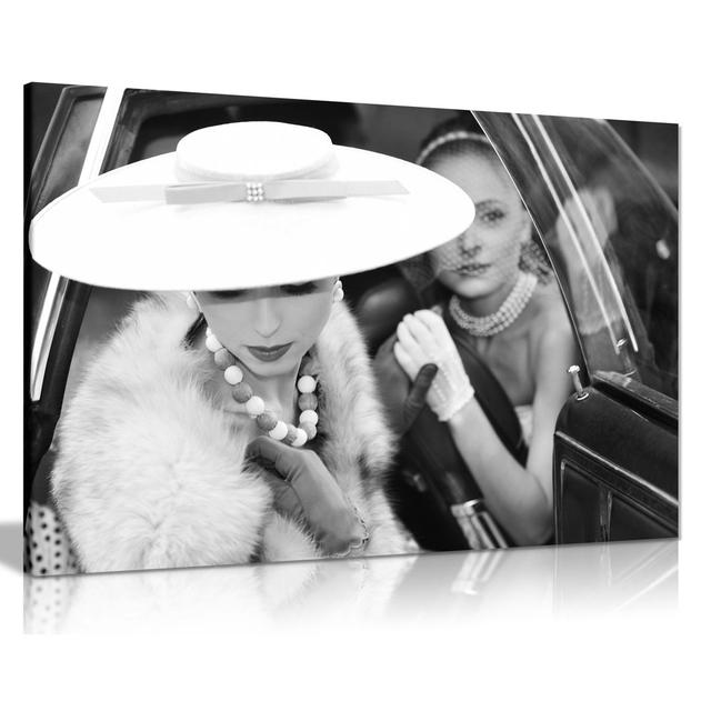 Panther Print Fine Art Prints Black & White Woman In A Hat & Bride In A Vintage Limousine Artistic Framed Canvas Print, Pictures For Home Wall, Bedroo on Productcaster.