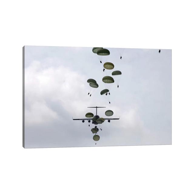 Army Soldiers Jump Out Of A C-17 Globemaster III by Stocktrek Images - Wrapped Canvas Print Latitude Run Size: 20.32cm H x 30.48cm W x 1.905cm D on Productcaster.